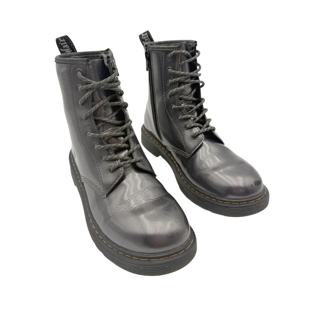 Dr Martens Womens Size 6 Metallic Silver Lace-Up Combat Boots Grunge Streetwear